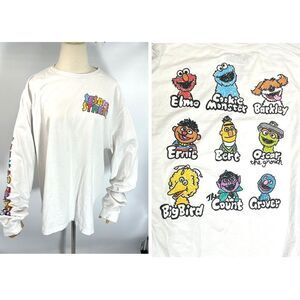 Sesame Street Shirt Unisex Size 2X White Long Sleeve Double Sided Big Bird Elmo